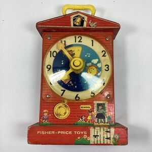 Vintage Fisher Price Music Box Teaching Clock 998 Wind Up Toy Kids USA 1968